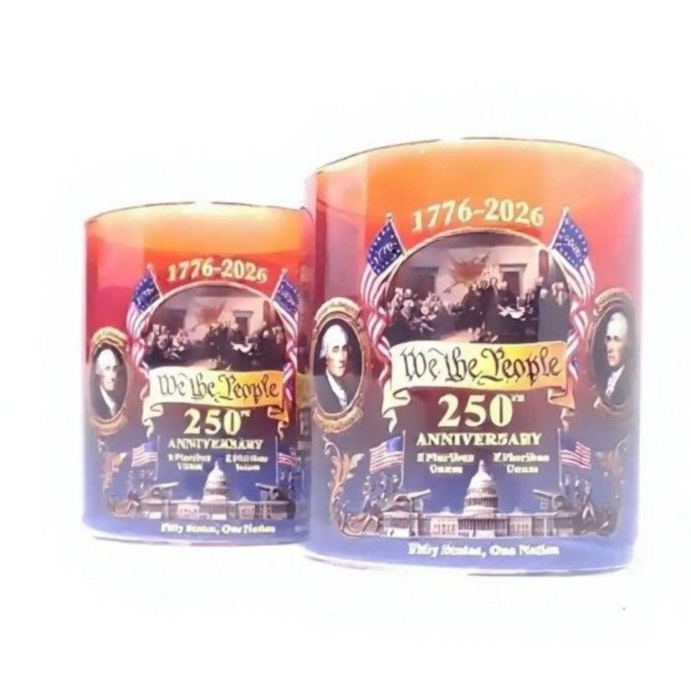 WE THE PEOPLE 250th Anniversary Lowball Glassware Set 1776-2026 Red Blue 2pc EX - Picture 10 of 11